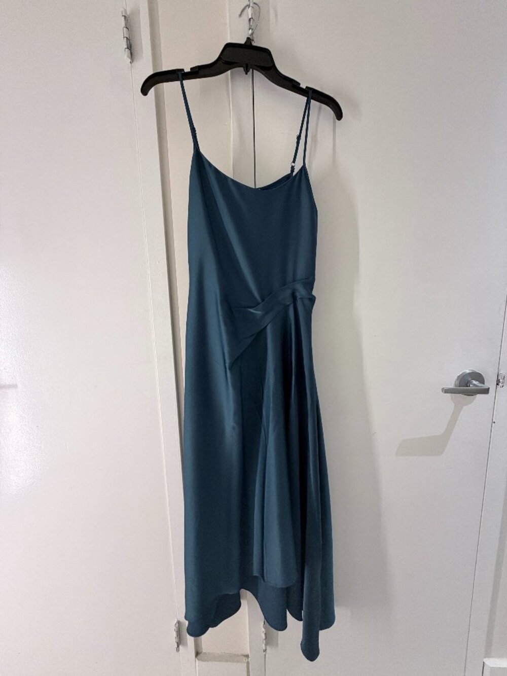 Reiss Satin Drape-Detail Slip Dress in Teal